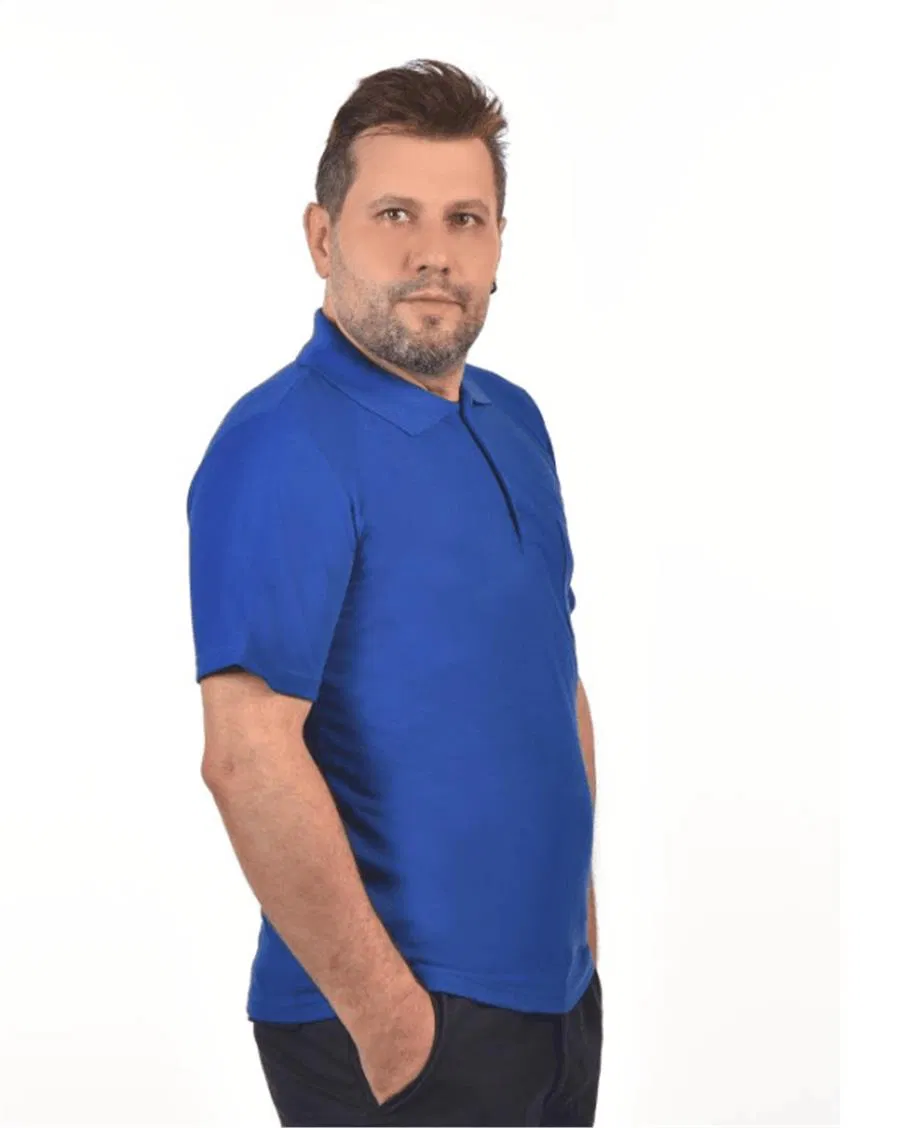 Yakalı Süprem 30/1 Pamuk Penye Kumaş Unisex Mavi thumbnail 2