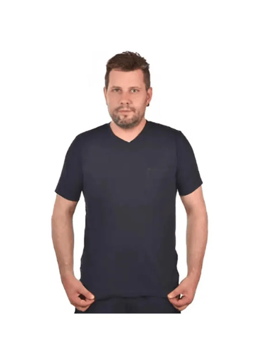 V Yakalı Tişört Unisex Lacivert