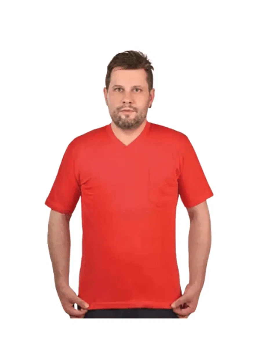 V Yakalı Tişört Unisex Kırmızı